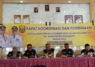 Kepala Dinas Perikanan, Nunung Nurhayati, mendampingi Wabup Iyos Somantri, saat membuka rapat Koordinasi dan Pembinaan Satgas Konservasi Sumber Daya Alam Kecamatan se-Kabupaten Sukabumi. Kegiatan berlangsung di Aula Kelurahan Surade Kecamatan Surade, Kamis (28/12/2023).